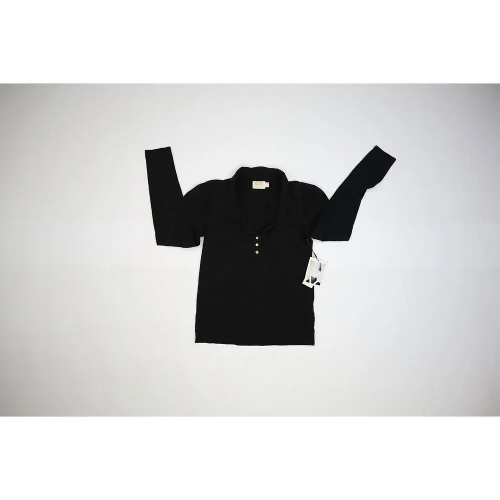 Nation LTD LA Pilar Collar Henley Collared Long Sleeve Black T-shirt Womens S - Picture 3 of 10